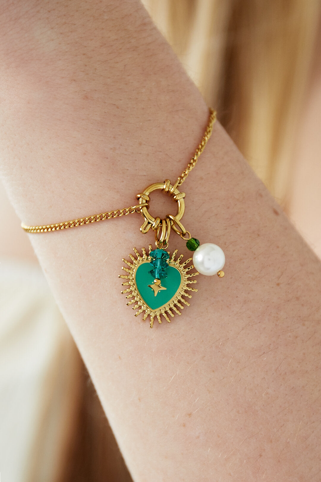 Elegant Green Heart & Flower Charm Bracelet for Women