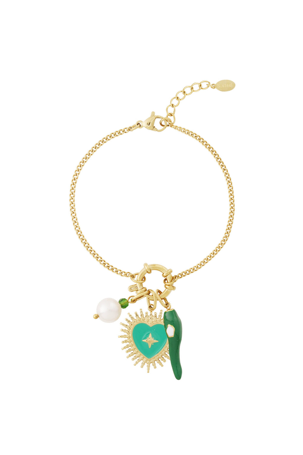 Elegant Green Heart & Flower Charm Bracelet for Women