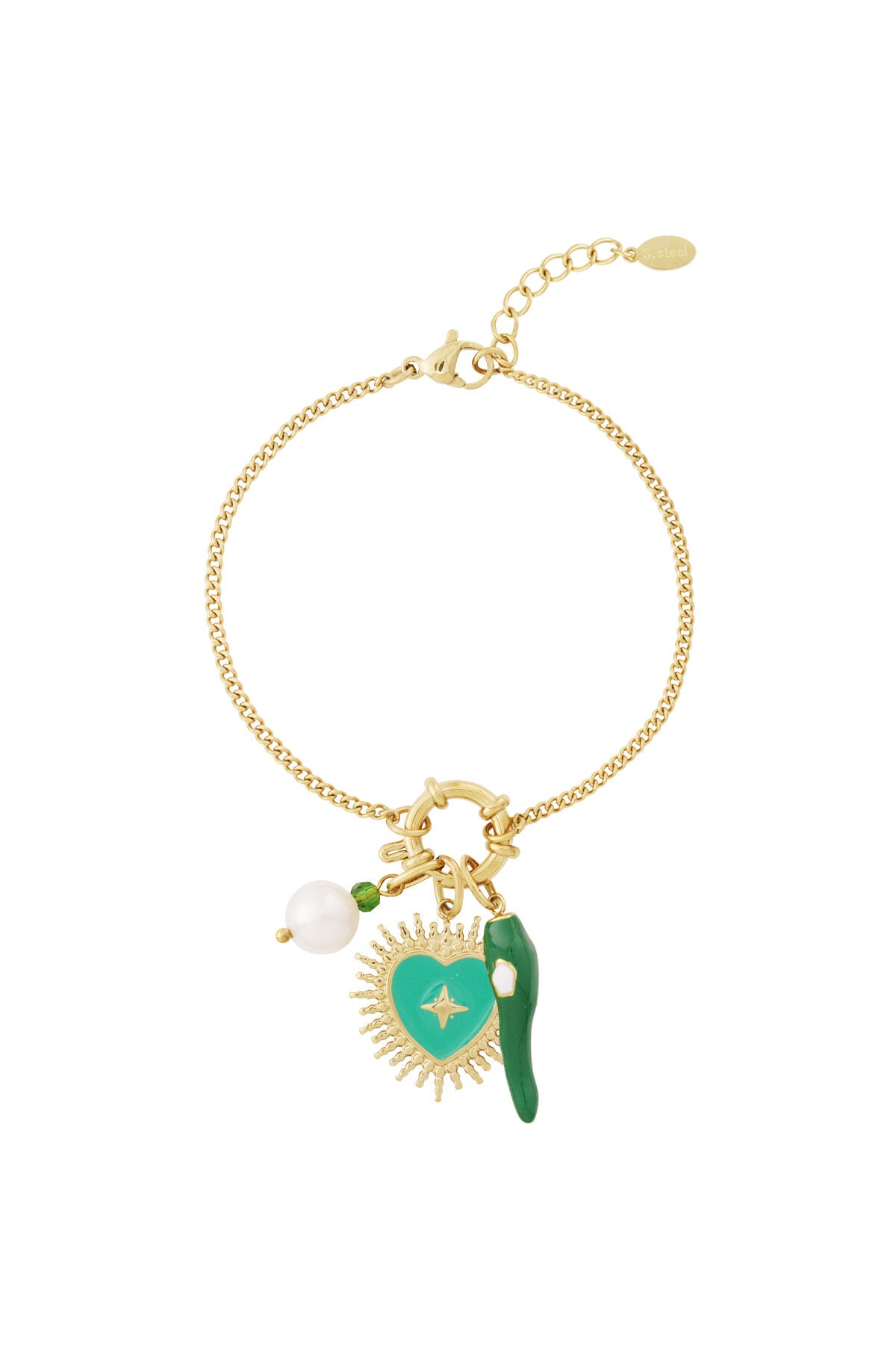 Elegant Green Heart & Flower Charm Bracelet for Women
