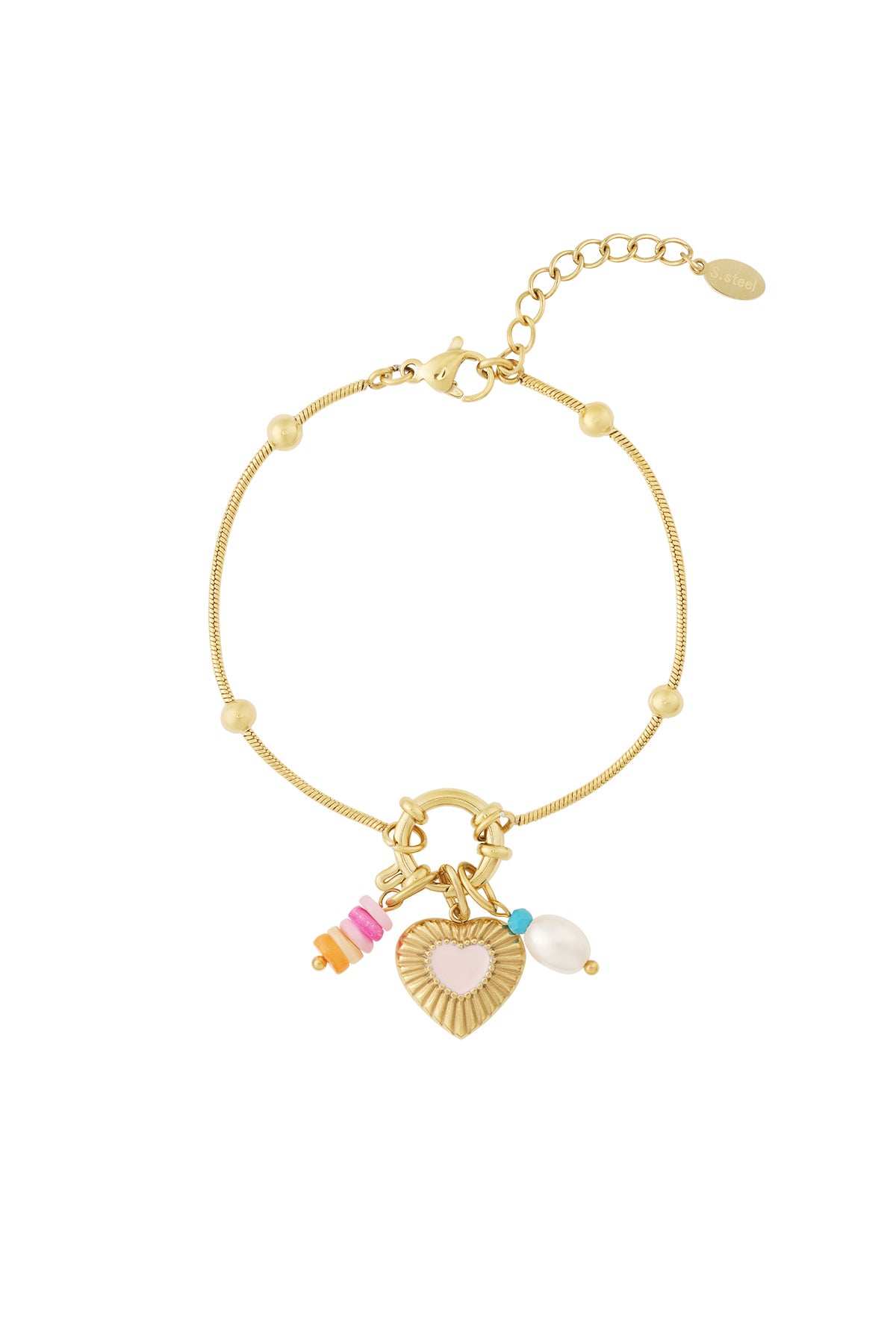 Elegant 14K Gold Plated Heart Charm Bracelet for Women