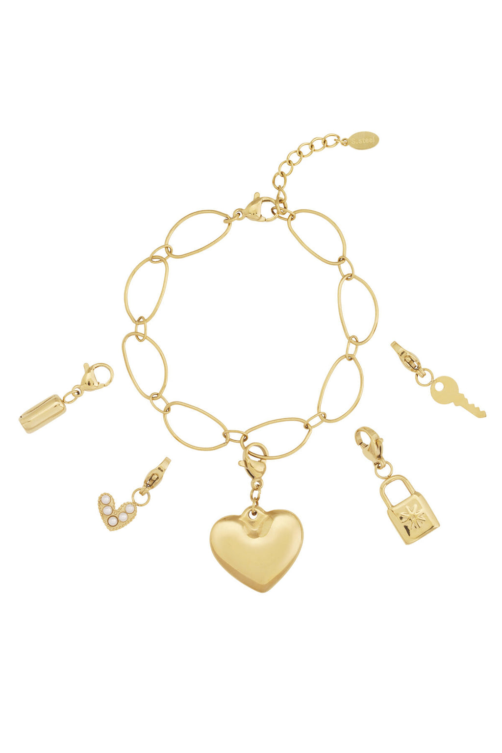 Elegant 14K Gold Plated Heart Charm Bracelet for Women