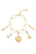 Elegant 14K Gold Plated Heart Charm Bracelet for Women
