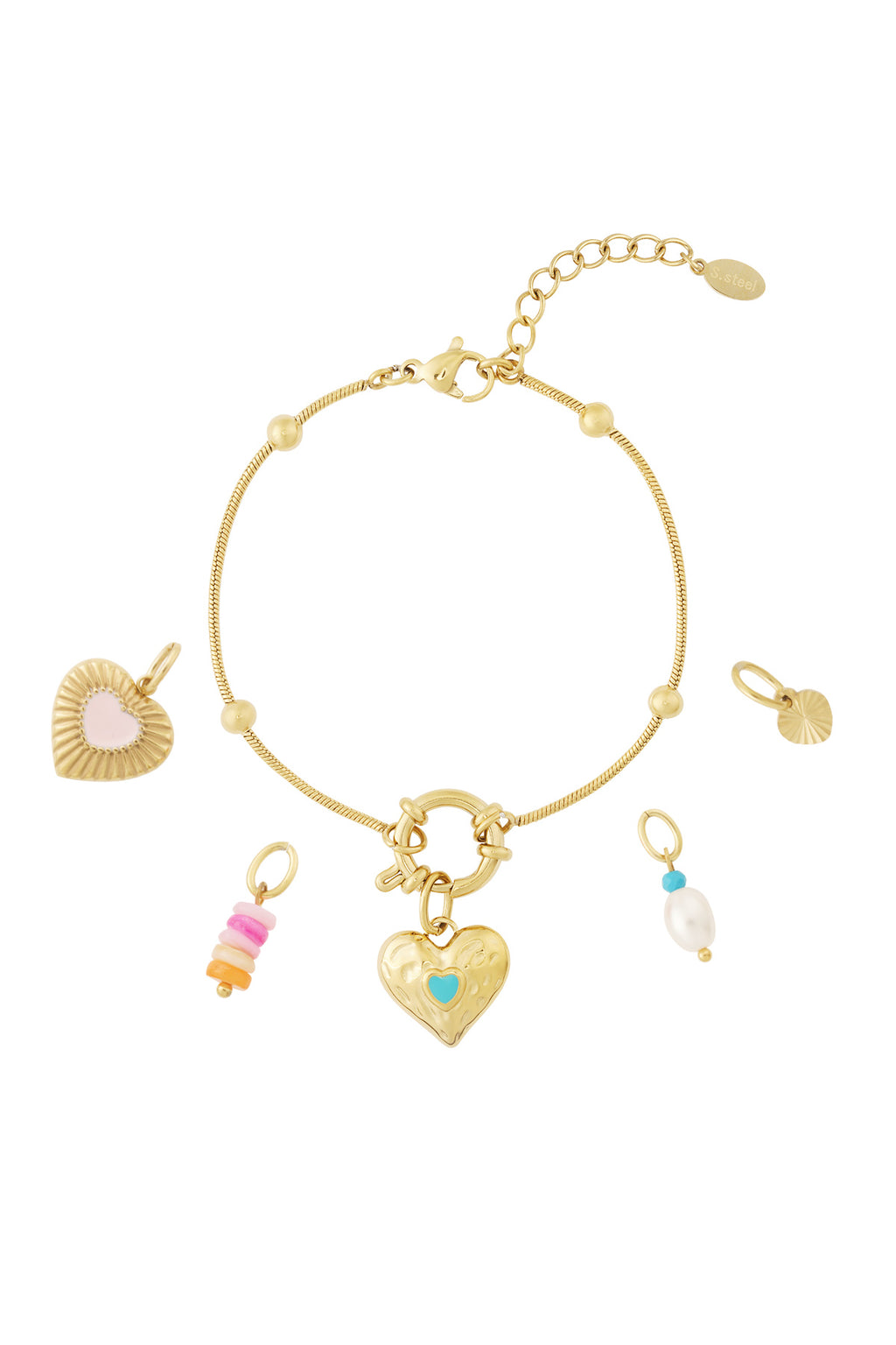 Elegant 14K Gold Plated Heart Charm Bracelet for Women