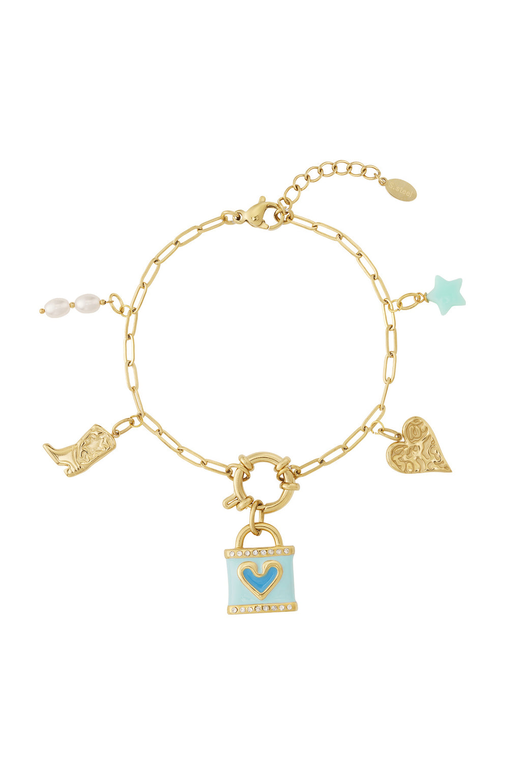 Elegant 14K Gold Plated Heart Charm Bracelet for Women