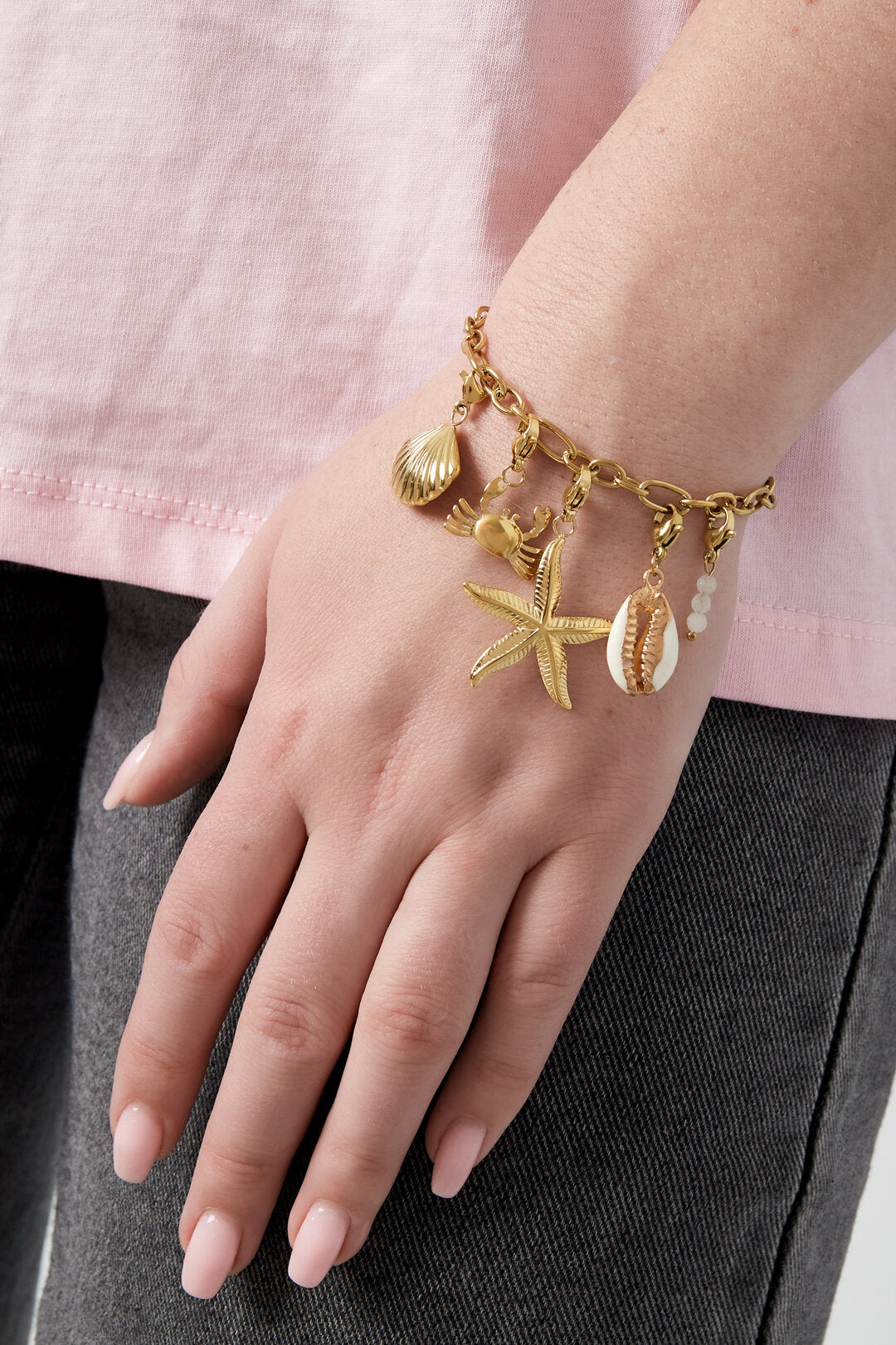 14K Gold Plated Starfish Charm Bracelet for Everyday Wear