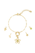 14K Gold Plated Flower Charm Bracelet for Women