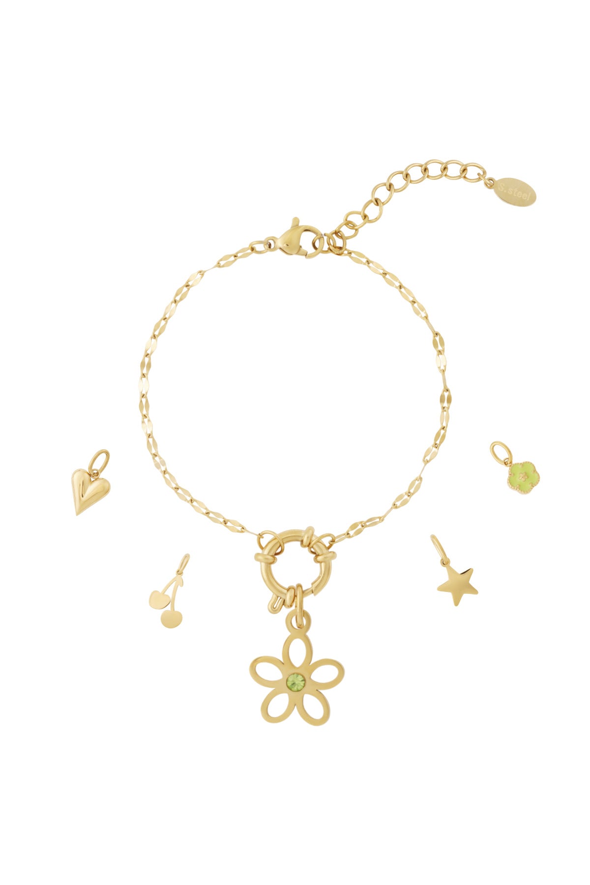 14K Gold Plated Flower Charm Bracelet for Women