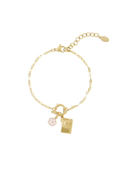 14K Gold Plated Flower Charm Bracelet for Women