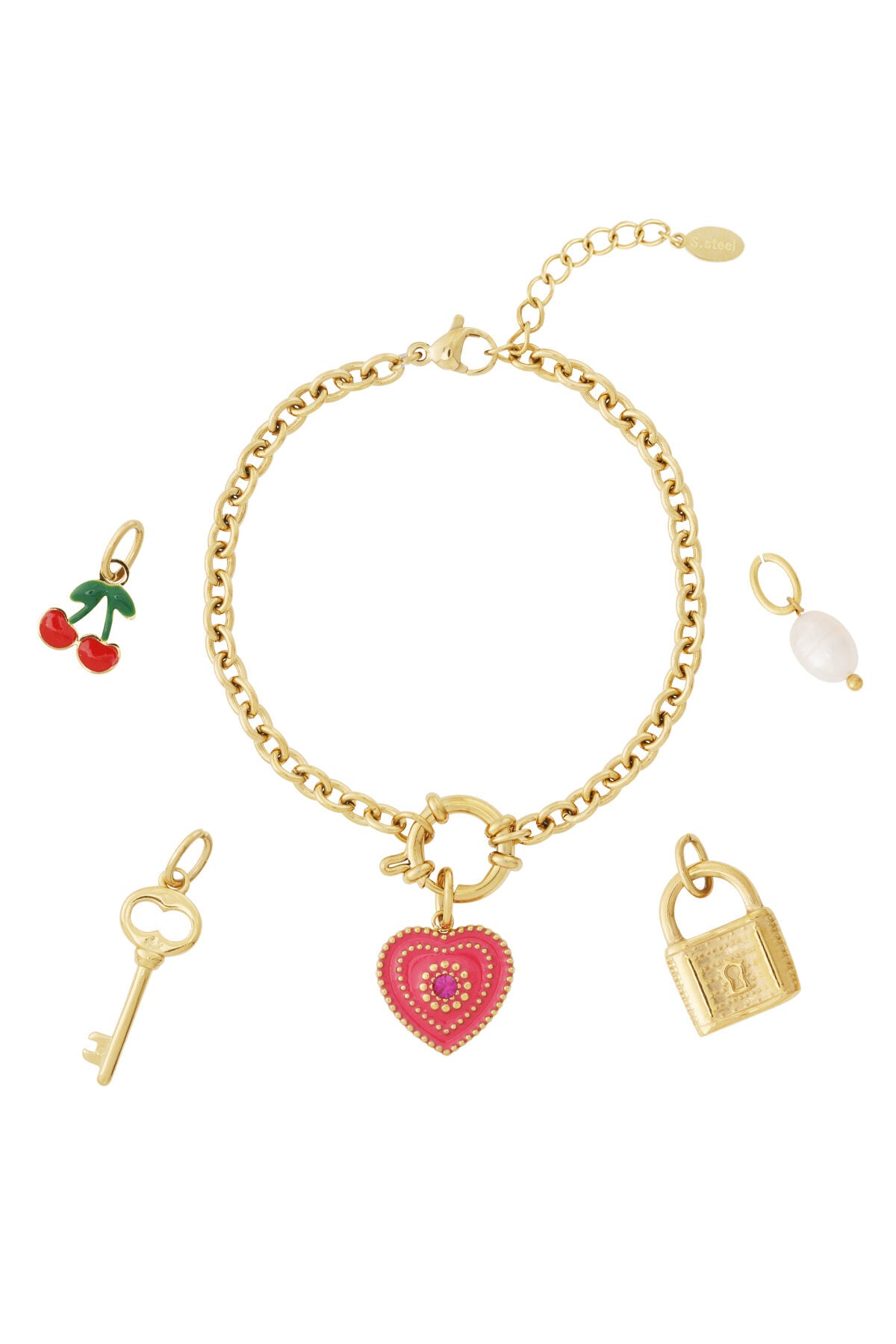 Charming 14K Gold Plated Heart Charm Bracelet