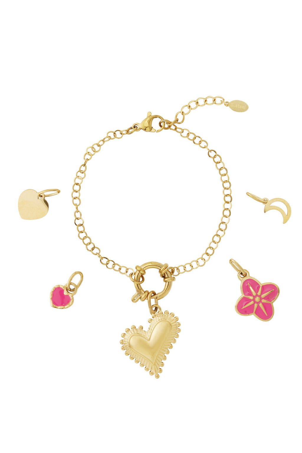 Elegant 14K Gold Plated Heart Charm Bracelet for Women