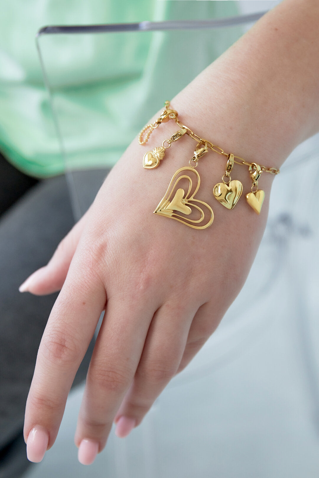 14K Gold Plated Heart Charm Bracelet for Daily Wear