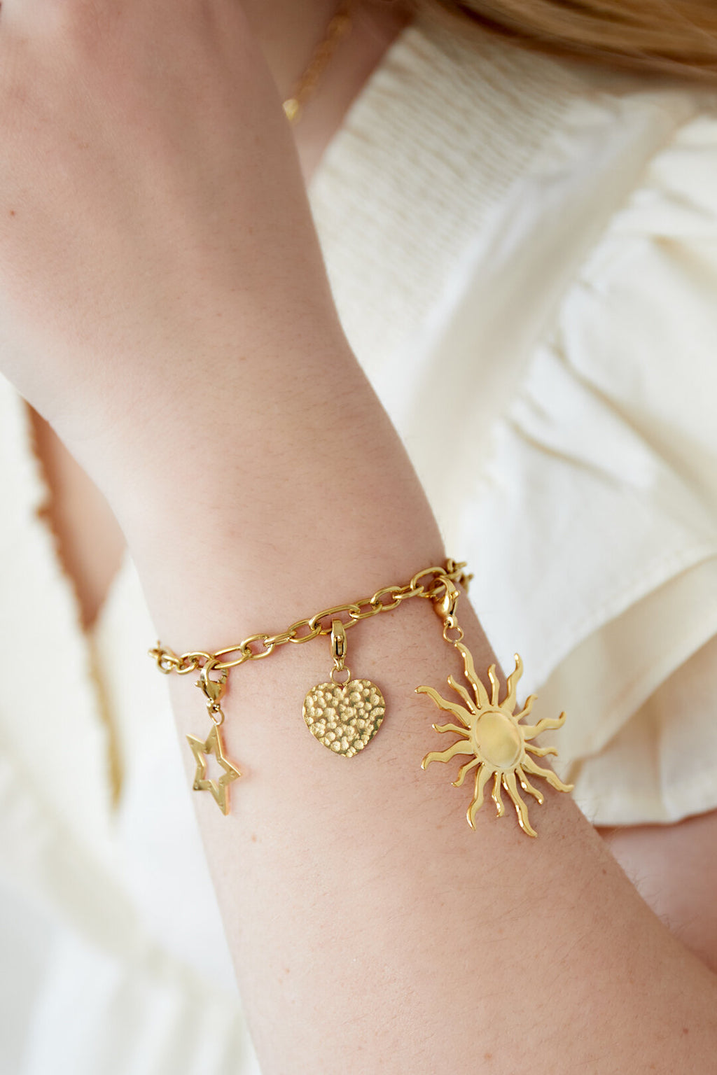 Charming 14K Gold Plated Heart Charm Bracelet