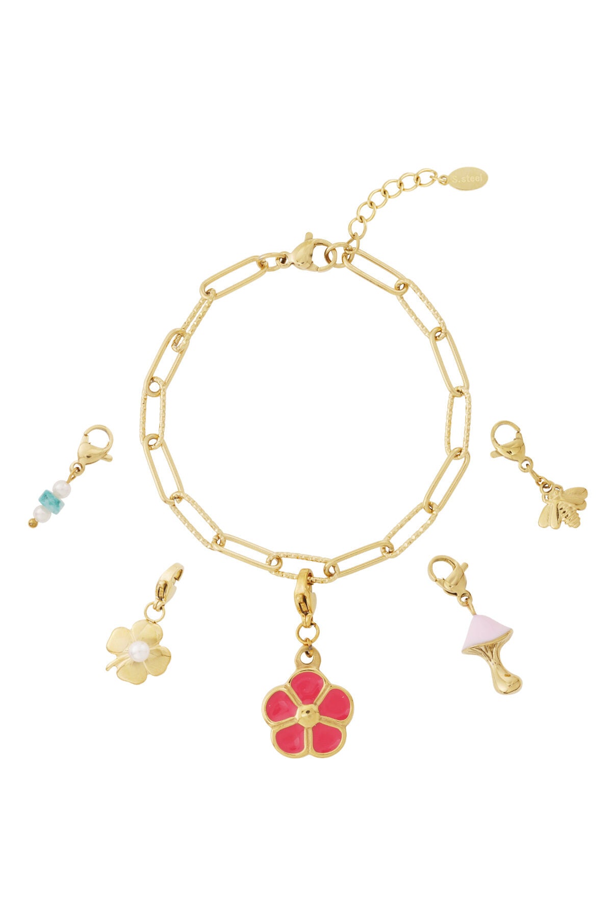 Elegant 14K Gold Plated Flower Charm Bracelet