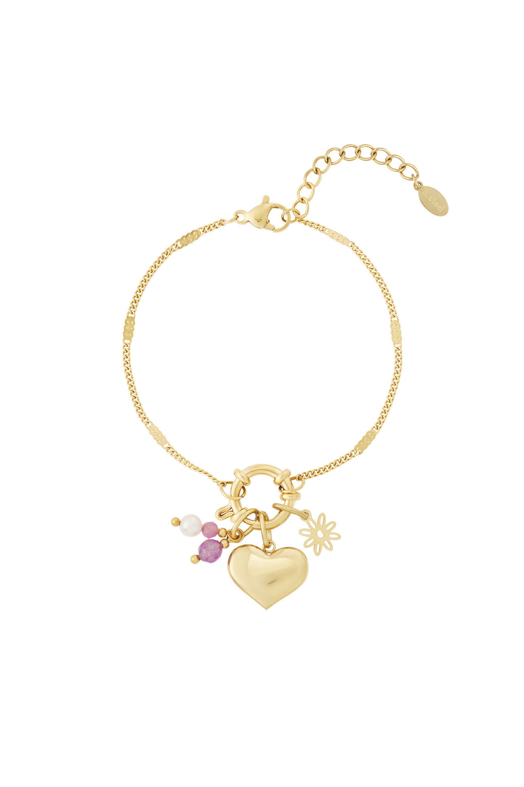14K Gold Plated Heart Charm Bracelet for Women