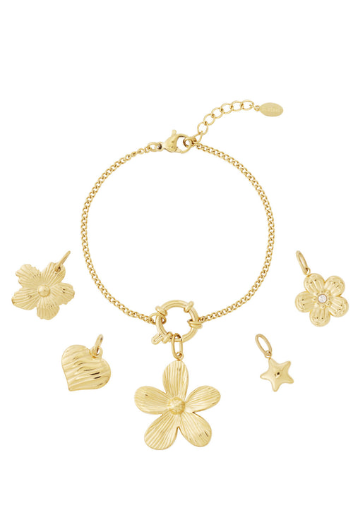 14K Gold Plated Flower Charm Bracelet for Women