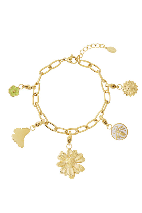 14K Gold Plated Flower Charm Bracelet for Women