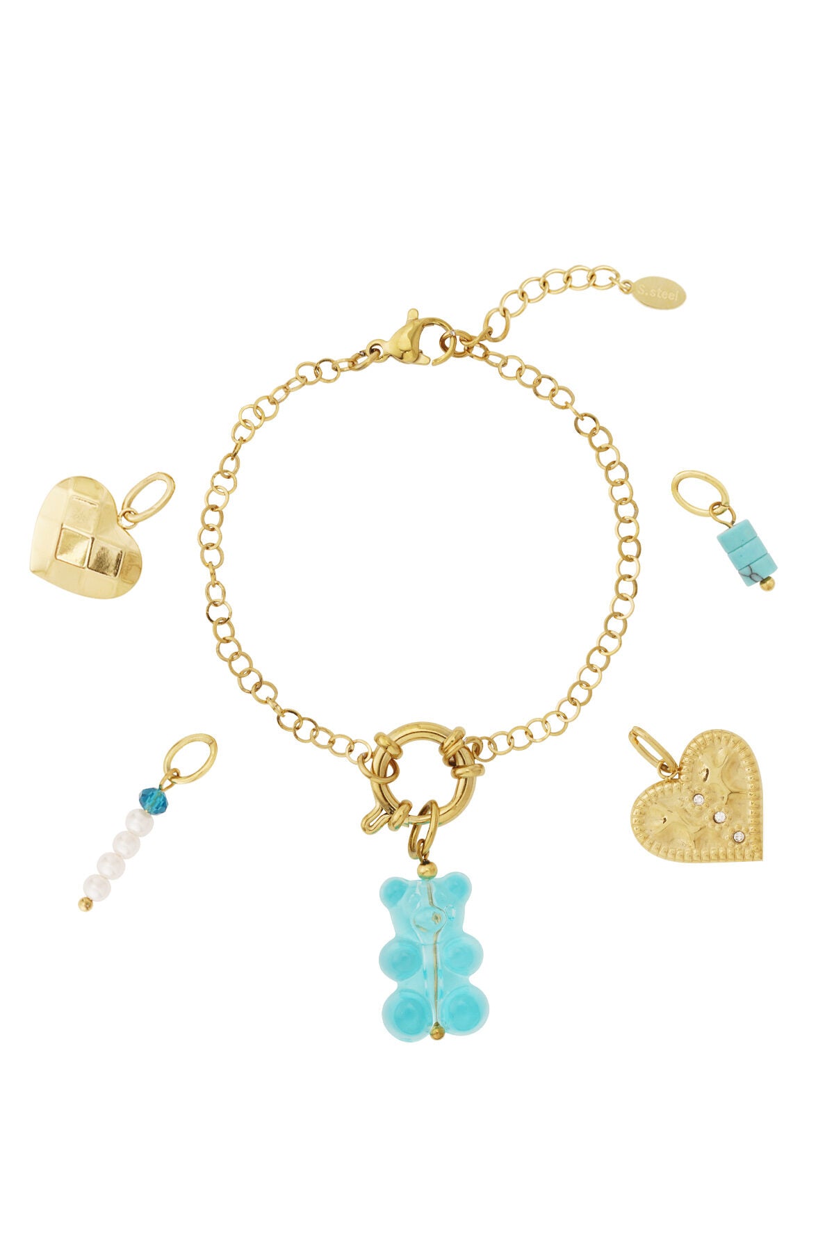 14K Gold Plated Heart Charm Bracelet for Women
