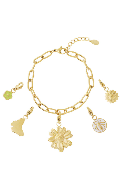 14K Gold Plated Flower Charm Bracelet for Women