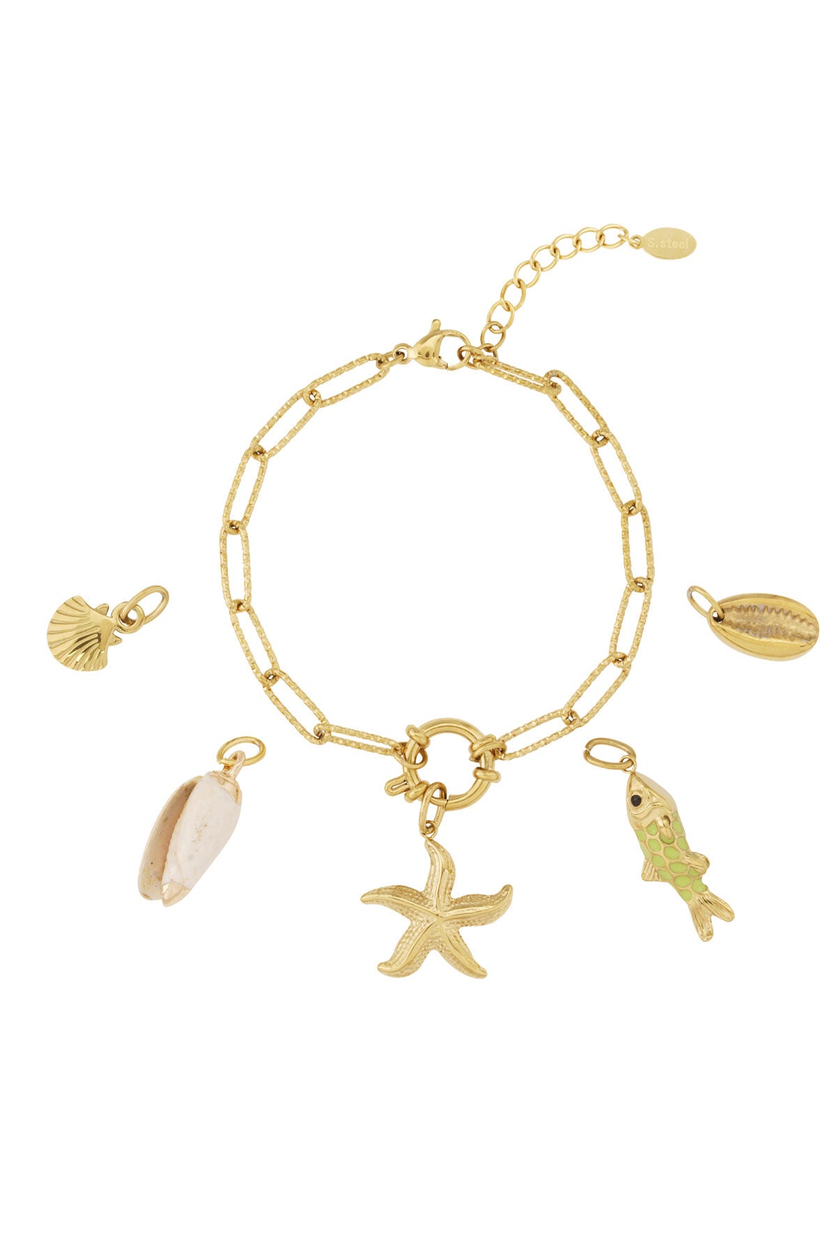 Elegant 14K Gold Plated Shell Charm Bracelet